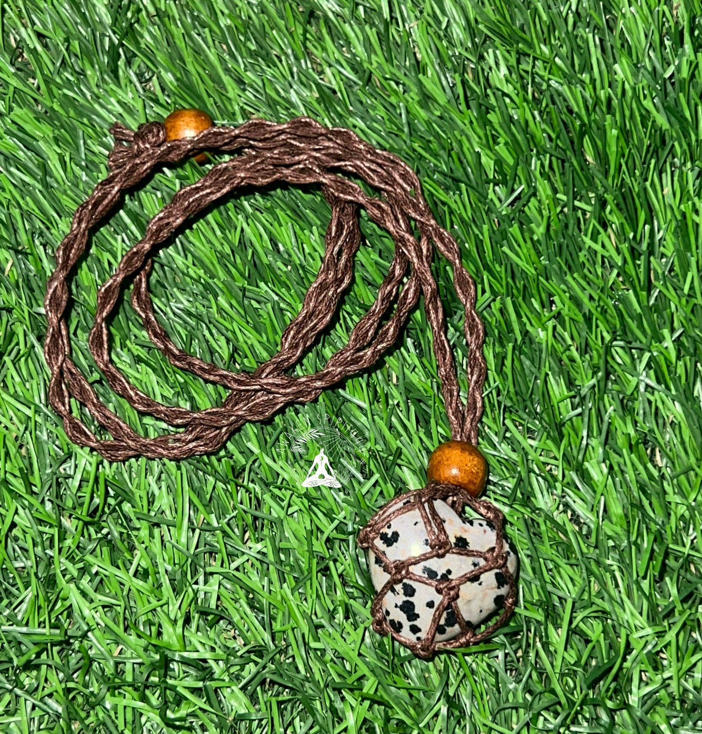 Dalmatian Stone Macrame Necklace
