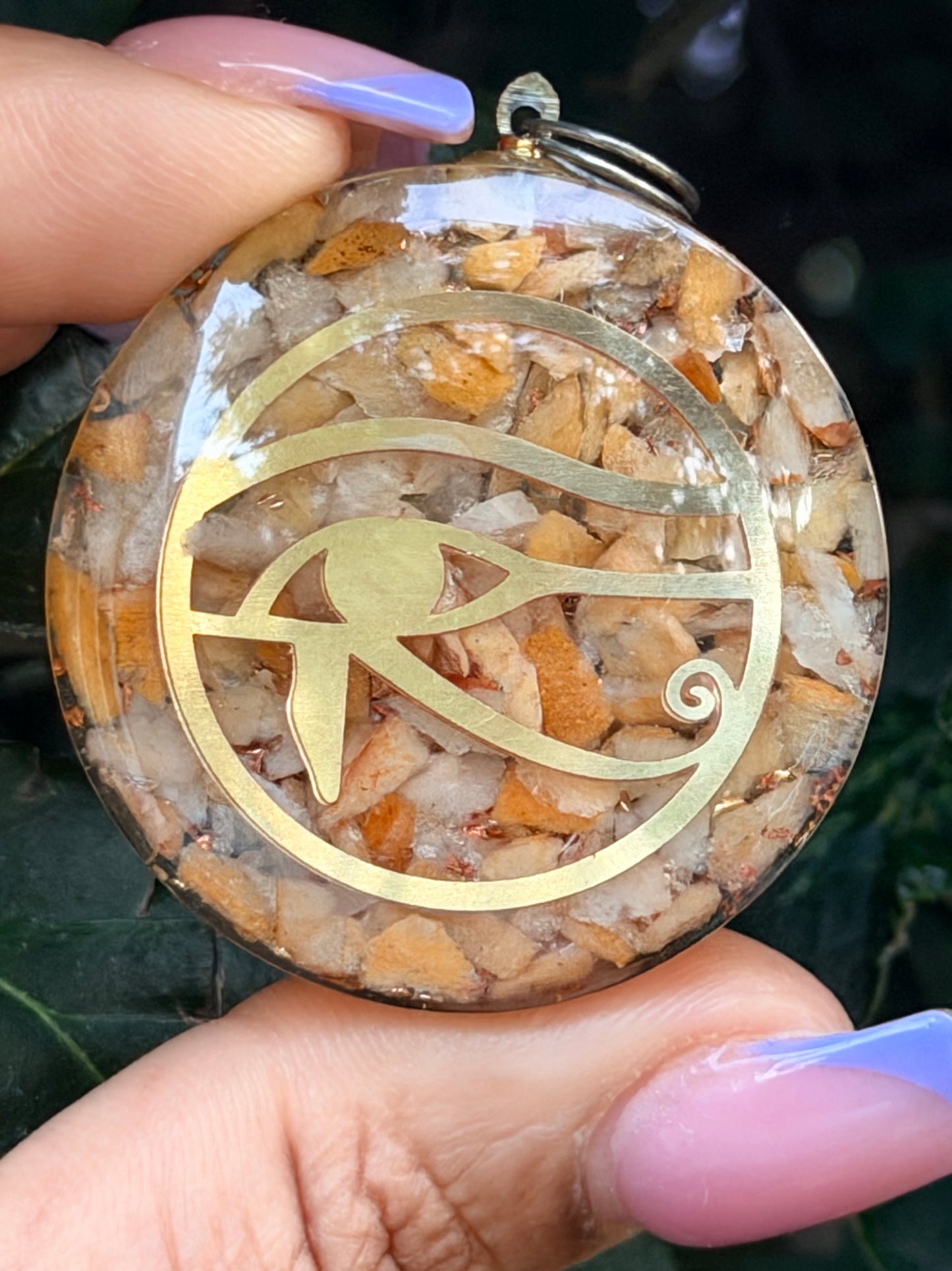 Yellow Calcite Orgonite Eye of Horus Pendant