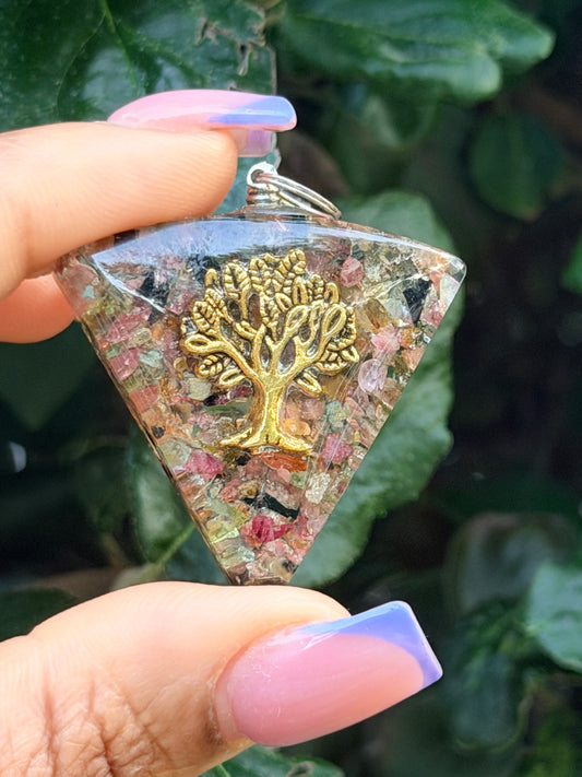 Watermelon Tourmaline Orgonite Tree of Life Pendant