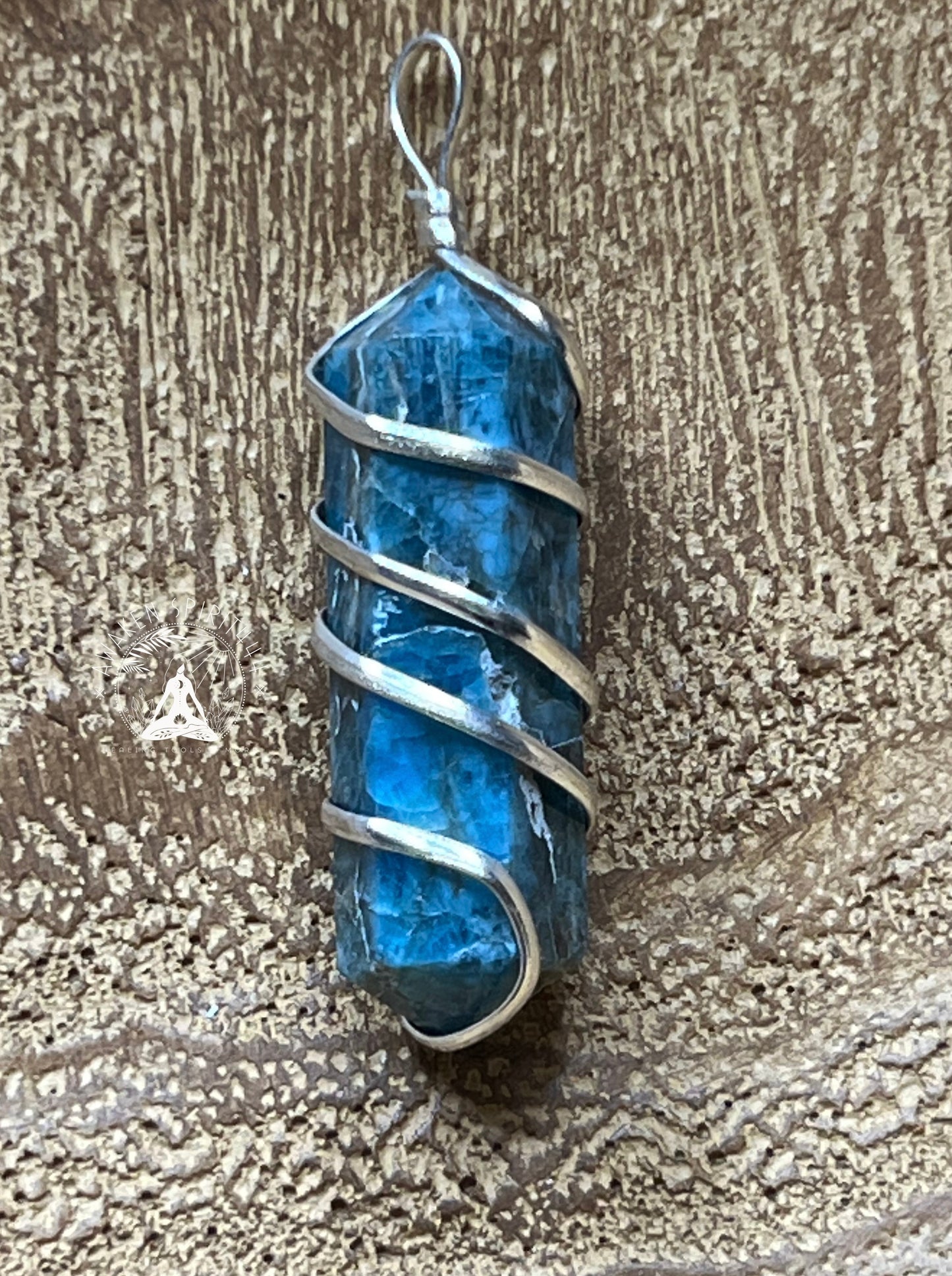 Blue Apatite Wrapped Pendant